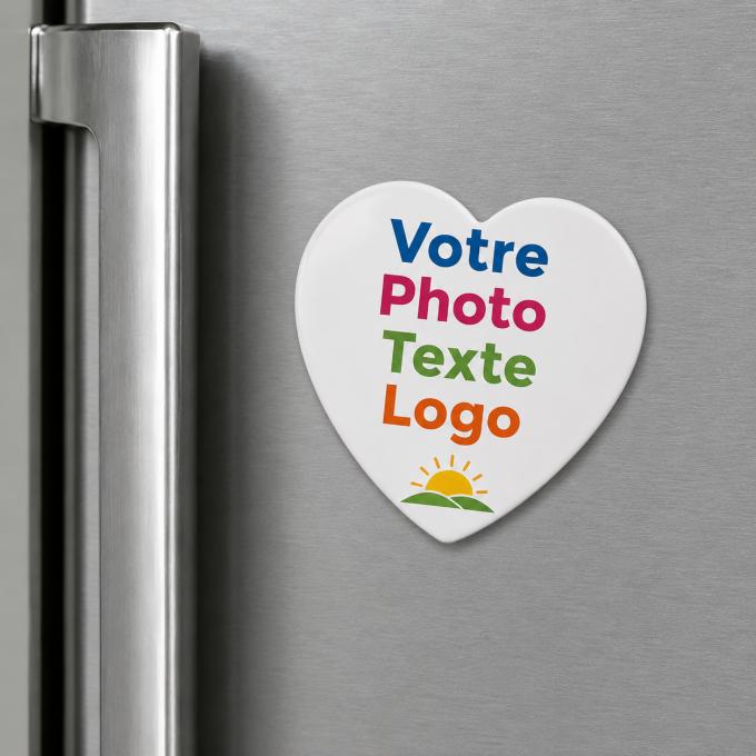 Magnet Cœur Personnalisé avec Photo, Texte ou Logo - 6,5 x 6,5 cm