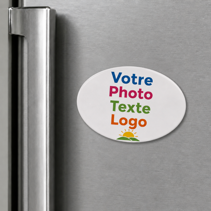 Magnet Ovale Personnalisé avec Photo, Texte ou Logo - 6,5 x 9 cm