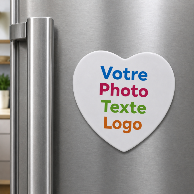 Magnet Cœur Personnalisé avec Photo, Texte ou Logo - 6,5 x 6,5 cm