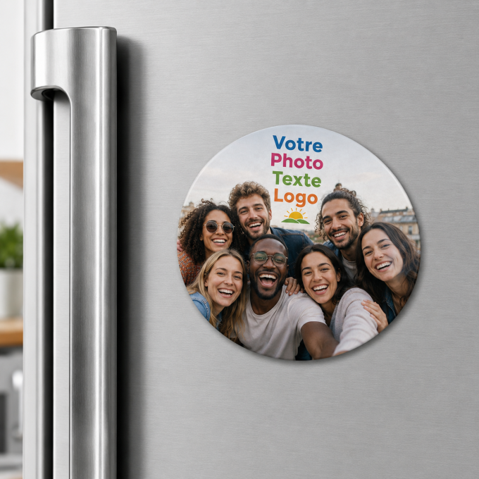 Magnet Rond Personnalisé avec Photo, Texte ou Logo - Ø 9,5 cm