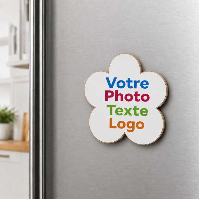 Magnet Fleur Personnalisé avec Photo, Texte ou Logo en MDF - 7 x 6 cm