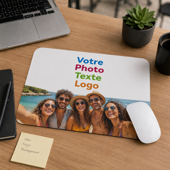 Tapis de souris fin personnalisable avec photo, logo ou texte – Idée cadeau & objet publicitaire