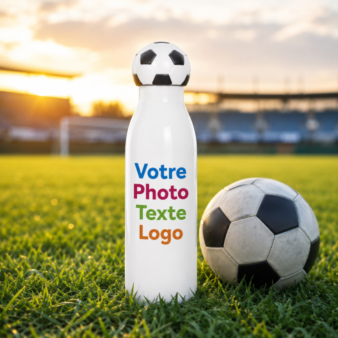Gourde Thermos Football Personnalisée 550 ml – Photo, Prénom, Texte ou Logo