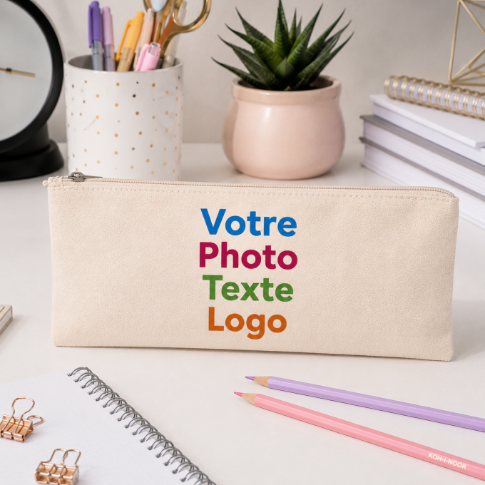 Trousse Personnalisée Écrue 24 x 10 cm – Photo, Texte ou Logo