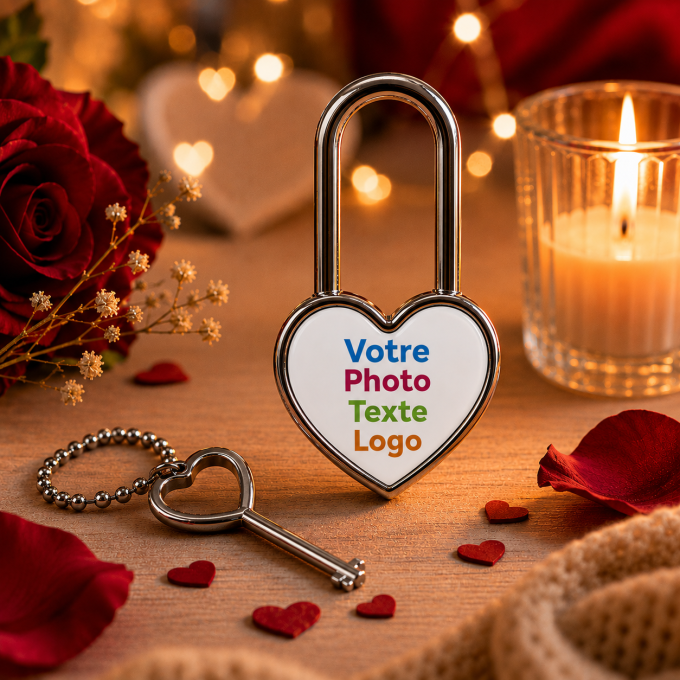 Cadenas d'Amour Personnalisé avec Photo, Prénoms ou Date – Cœur 7,5 cm