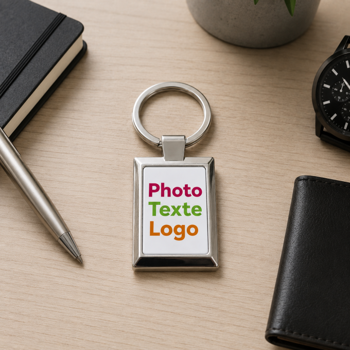 Porte-clés rectangle personnalisé photo texte logo métal