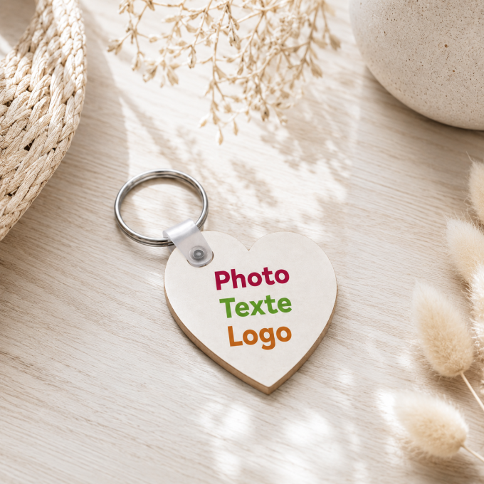 Porte-clés Cœur Personnalisable Photo Prénom Logo MDF