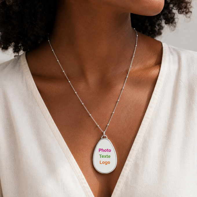Collier Goutte avec Photo, Texte ou Logo à Personnaliser
