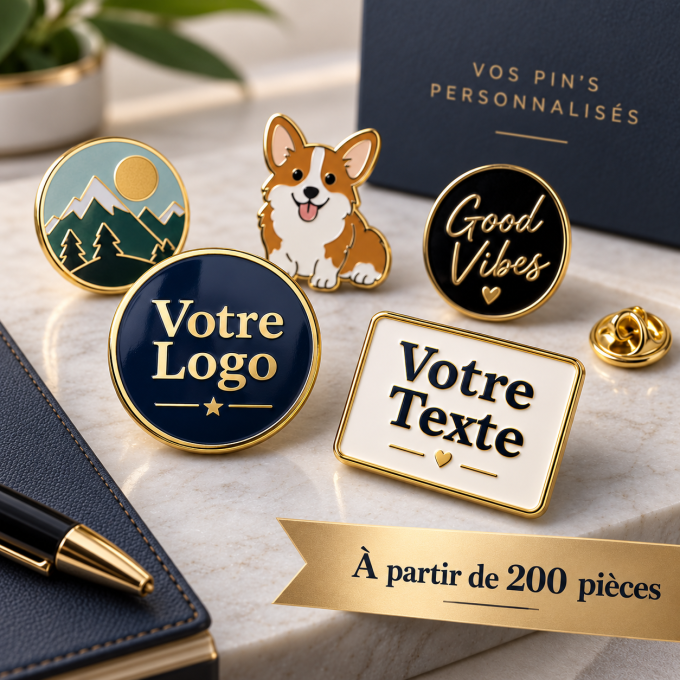 Pins personnalisés sur mesure – logo, texte, forme et couleurs au choix | Yonacrea