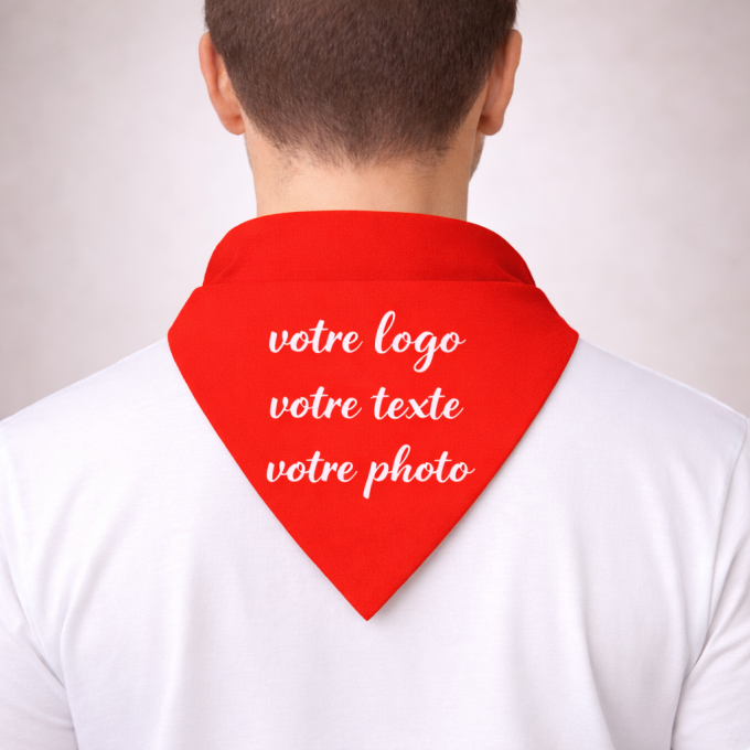 Foulard bandana rouge personnalisé – logo, texte ou photo pour feria et événements entre amis et professionnels