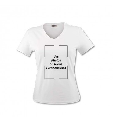 T-shirt Femme Col V Blanc...