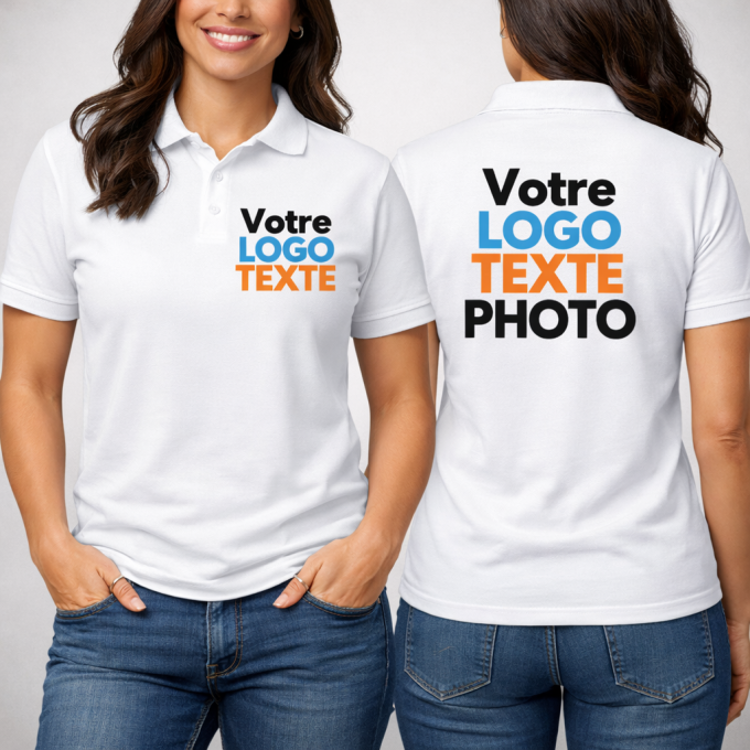 Polo personnalisé 100 % coton Oeko-Tex® – Impression logo, photo ou texte face et dos