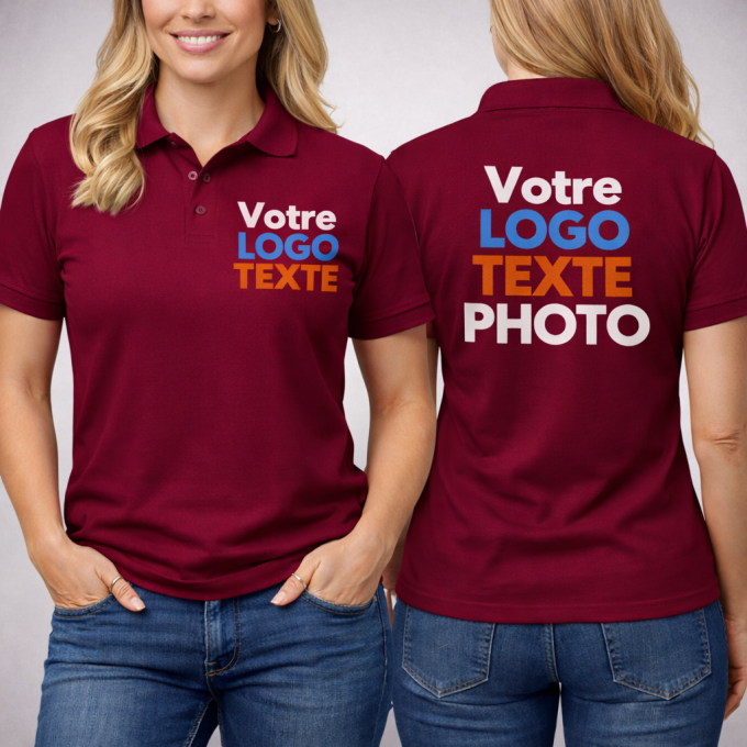Polo personnalisé 100 % coton Oeko-Tex® – Impression logo, photo ou texte face et dos