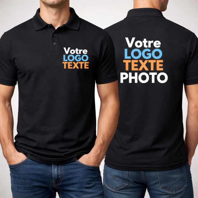 Polo personnalisé 100 % coton Oeko-Tex® – Impression logo, photo ou texte face et dos