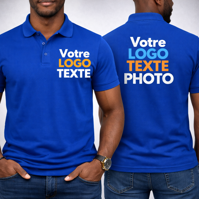 Polo personnalisé 100 % coton Oeko-Tex® – Impression logo, photo ou texte face et dos