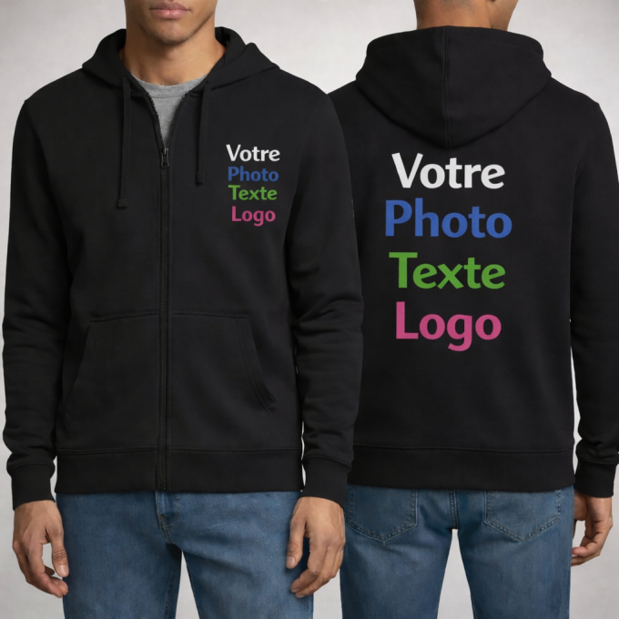 Veste zippée à capuche personnalisée | Texte, logo, photo – Yonacrea