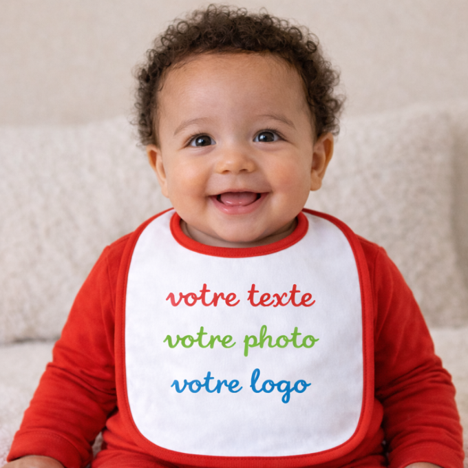 Bavoir bébé personnalisable photo, texte ou logo – idée cadeau naissance