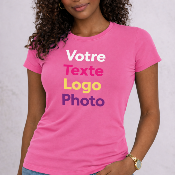 T-shirt femme personnalisé Premium 100 % coton — Coupe ajustée — Impression logo, photo, texte