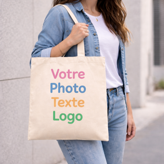 Tote bag personnalisable coton équitable – créez votre sac avec photo, texte ou logo