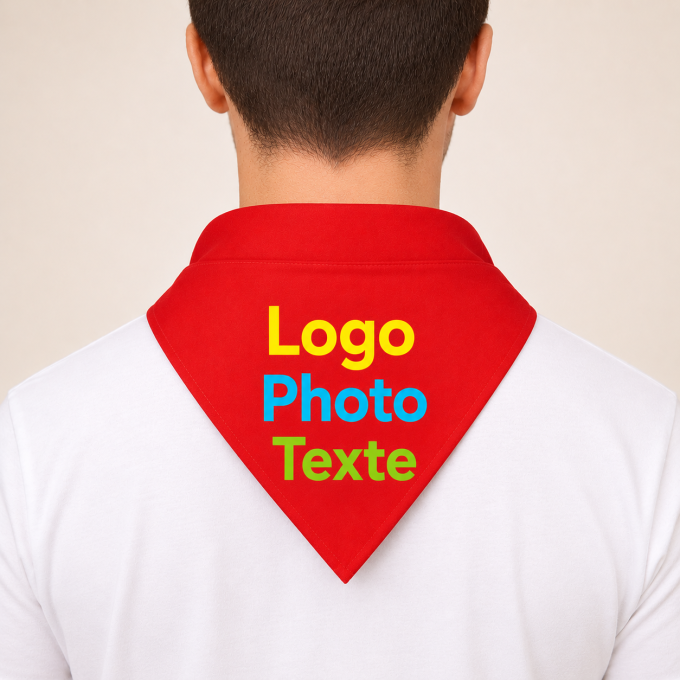 Foulard bandana rouge personnalisé – logo, texte ou photo pour feria et événements entre amis et professionnels