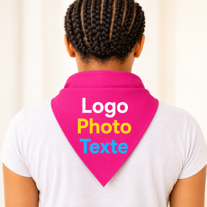 Foulard bandana rose personnalisé – logo, texte ou photo pour feria et événements entre amis et professionnels