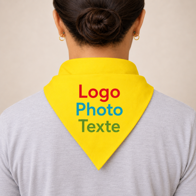 Foulard bandana jaune personnalisé – logo, texte ou photo pour feria et événements entre amis et professionnels